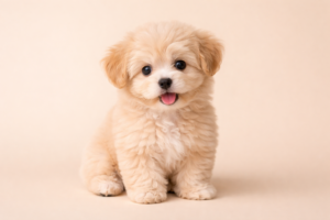 maltipoo szczeniak na bezowym tle